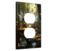 Plaques murales en thermoplastique pour interrupteur Motif forêt enchantée avec papillons Taille standard Idéal pour les chambres d'enfants Prise duplex simple