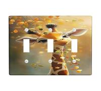 Plaques murales en thermoplastique pour interrupteur - Motif girafe d'automne - Accents jaunes et marron ludiques pour chambre d'enfant - Triple bascule de taille standard