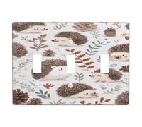 Plaques murales en thermoplastique pour interrupteur Motif hérisson d'automne - Jolies créatures de la forêt dans des tons terreux - Triple bascule de taille standard