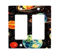 Plaques murales en thermoplastique pour interrupteur Motif planètes galactiques - Design coloré du système solaire pour décoration cosmique - Double bascule de taille standard