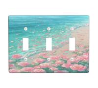 Plaques murales en thermoplastique pour interrupteur Motif roses pêches au bord de l'océan Taille standard Triple bascule