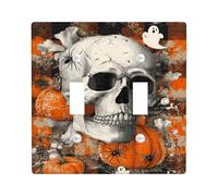 Plaques murales en thermoplastique pour interrupteur motif tête de mort d'Halloween, citrouille orange et fantôme pour décoration effrayante, plaques murales thermoplastique, taille standard double