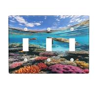 Plaques murales en thermoplastique pour interrupteur tortue océanique, motif récif de corail vif pour décoration côtière, plaques murales thermoplastique, taille standard triple bascule