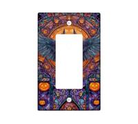 Plaques murales en verre teinté pour Halloween, motif corbeau violet et citrouille pour décoration murale, plaques murales thermoplastique, taille standard à bascule simple