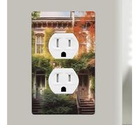 Plaques murales Leafy Townhouses 1 gang incassables pour prise de courant duplex 11,4 x 7 cm en polycarbonate double sortie pour cuisine, maison, chambre d'enfant