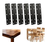 Plaques Perforées Noir, 6 Pièces Metal Plaques Equerre d'Assemblage 14 x 3,5 x 0,16 cm Equerre Plate Connecteurs Plats Fer Plat Perforé pour Armoires Tables Chaises Bois Meubles Réparation Fixation
