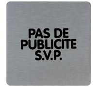 Plaquette de porte pas de publicité S.V.P. 10 x 10 cm aluminium brossé