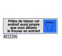 Plaquette de porte ''Priére de laisser cet endroit aussi propre que vous désirez le trouver en entrant'' plexiglas 170x45mm - - 4033396