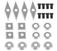 Plaquettes Carbure, 16 Pièces Kit de Fers à Tourner CNC Carbure Set de Lames Rapportées pour Bois Outils à Tourner Aiguille à Tourner Accessoires de Tournage Forme Diamant/Rond/Carré avec Vis M4