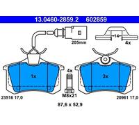 ATE Plaquettes de frein 13.0460-2859.2 Arrière 17mm Contact de signal d'usure inclus Accessoires