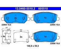 Plaquettes de frein 13.0460-5510.2 ATE pour HYUNDAI KIA