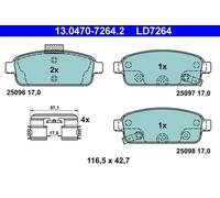 ATE Jeu de plaquettes de frein 13.0470-7264.2 Arrière, Céramique, Contact d'avertissement