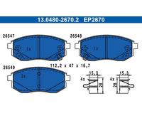 Jeu de 4 plaquettes de frein avant ATE 13.0480-2670.2