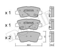 Plaquettes de frein 22-0886-1 METELLI pour HYUNDAI KIA SSANGYONG