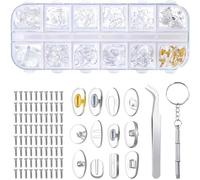 Plaquettes de Nez de Lunettes Kit de Réparation de Lunettes avec 80 Vis Pincette Petit Tournevis pour Lunettes à Visser Lunettes à Enfoncer 12 Styles 60 Paires