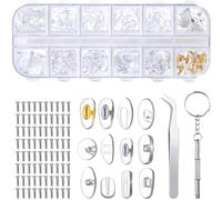 Plaquettes de Nez de Lunettes Kit de Réparation de Lunettes avec 80 Vis Pincette Petit Tournevis pour Lunettes à Visser Lunettes à Enfoncer 12 Styles 60 Paires