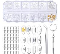 Plaquettes de Nez de Lunettes Kit Tampon de Nez de Lunettes à Visser avec 80 Vis Pincette Petit Tournevis pour Lunettes à Visser Lunettes à Enfoncer 12 Styles 60 Paires Accessoires pour lunettes
