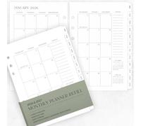 Plaquettes de planification mensuelle minimalistes A5 - Recharges de planificateur mensuel 2025-2026 perforées à 6 trous pour classeur à anneaux A5 - Inserts de classeur avec couverture et onglets de