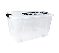 Plast Team 22270800 Pratique Tirer Le Long Grande boîte empilable 85 l avec roulettes et poignée Pliable