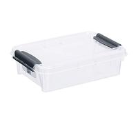 Plast Team Pro Box Boîte de rangement avec couvercle et code QR empilable, transparente, 0,9 l