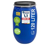 Plasteo 120 litres fût à col large avec couvercle et anneau de fixation, fût pour aliments en plastique, fût universel avec couvercle, fût pour eau résistante, tige pour pluie, fût de