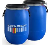 plasteo® 2 x 60 litres Tonneau à couvercle à col large avec fermeture à serrage Tonneau à fourrage Tonneau universel Tonneau de stockage Tonneau de camping Tonneau de transport Tonneau à moût Tonneau