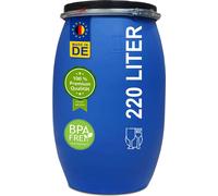 plasteo® 220 litres Fût à couvercle Fût de stockage à col large Fût de transport Fût en plastique Tonneau pour aliments à col large y compris homologation pour produits dangereux