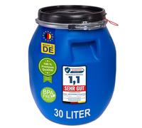 plasteo® 30 litres Fût à couvercle Fût de stockage à col large Fût de transport Fût en plastique Tonneau pour aliments à col large y compris homologation pour produits dangereux