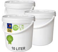 plasteo® 3x 10 litres Seau avec couvercle, qualité alimentaire, étanche à l'air Seau en plastique Seau vide Seau de transport Seau de nettoyage (3x 10 litres)