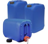 plasteo 3x 25 l bidons d'eau potable avec 1 robinet et 3 bouchons (DIN 61)