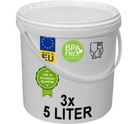 plasteo® 3x 5 litres Seau avec couvercle, qualité alimentaire, étanche à l'air Seau en plastique Seau vide Seau de transport (3x 5 litres)