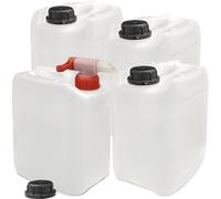 plasteo® 4 x 5 litres bidons d'eau bidons de camping + 1 x robinet sans danger pour les aliments BPA libre gastronomie commerce camping caravaning indoor outdoor