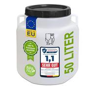 plasteo 50 litres Baril à bouche large avec couvercle et poignées, angulaire, naturel, alimentaire et sans BPA, récipient pour aliments en plastique, baril universel, baril avec couvercle, baril pour