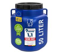 Plasteo Baril à bouche large de 50 litres avec couvercle et poignées, angulaire, bleu, adapté pour la nourriture et sans BPA, récipient pour nourriture, baril en plastique, baril universel, baril avec