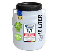 plasteo Baril à col large 10 l avec couvercle et poignée rond naturel pour aliments et sans BPA en plastique universel pour eau de pluie