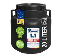 plasteo® Baril à col large 20 litres avec couvercle et poignées, rectangulaire, noir, pour aliments et sans BPA, en plastique, universel, pour eau de pluie