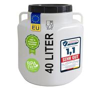 plasteo Baril à col large 40 litres avec couvercle et poignées, rectangulaire, naturel, pour aliments et sans BPA, en plastique, universel, pour eau de pluie