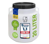 plasteo Baril à col large avec couvercle à vis et poignées, anneau de serrage en plastique universel pour aliments, eau de pluie, 20 litres de couleur naturelle rectangulaire