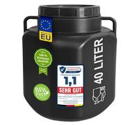 plasteo Baril à col large de 40 litres avec couvercle et poignées, rectangulaire, noir, pour aliments et sans BPA, en plastique, universel, pour eau de pluie