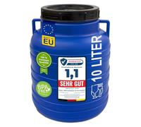 Plasteo baril à large ouverture avec couvercle à visser et poignée, en plastique universel, alimentaire, fût à eau, baril de pluie, de stockage (10 litres, rond, bleu)