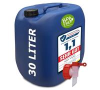 plasteo Bidon à eau de 30 litres avec couvercle à visser et robinet (DIN 61) | Sans BPA | Convient à un usage alimentaire | Portable et robuste | Fabriqué en Allemagne | Bleu