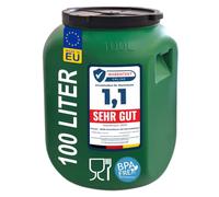 plasteo Fût à col large avec couvercle de qualité alimentaire - Fût universel solide en polyéthylène haute densité avec bouchon à vis, pour la nourriture, le stockage et le transport, vert (100 l