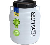 plasteo® Fût à col large de 10 litres, nature, avec couvercle et poignées, qualité alimentaire, sans BPA Campingtonne Tonneau à choucroute Tonneau à aliments à couvercle vissé