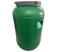 plasteo Fût à col large de 120 l avec couvercle de qualité alimentaire - Fût universel en polyéthylène haute densité avec bouchon à vis - Pour nourriture, stockage et transport - Vert - Rond