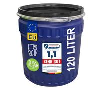 plasteo® Fût à col large de 120 litres avec couvercle et anneau de serrage, convient à un usage alimentaire et sans BPA, tonneau en plastique, avec couvercle, récupérateur de choucroute, empilable et