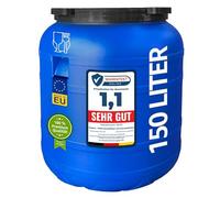 plasteo® Fût à col large de 150 litres avec couvercle à visser - En plastique universel - Convient à un usage alimentaire - Avec poignées stables - Bleu