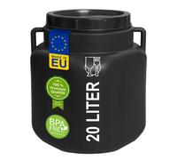 plasteo® Fût à col large de 20 litres avec couvercle et poignées Carré noir, qualité alimentaire sans BPA, fût pour aliments en plastique Fût universel avec couvercle