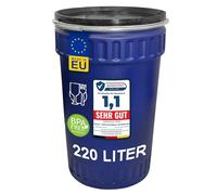 plasteo® Fût à col large de 220 litres avec couvercle et anneau de serrage, convient à un usage alimentaire et sans BPA, tonneau en plastique, avec couvercle, récupérateur de choucroute, empilable et