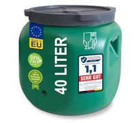 plasteo Fût à col large de 40 l avec couvercle - Convient à un usage alimentaire - Fût universel en polyéthylène haute densité avec bouchon à vis - Pour nourriture, stockage et transport - Vert