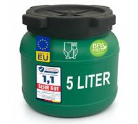 plasteo Fût à col large de 5 l avec couvercle de qualité alimentaire - Fût universel en polyéthylène haute densité avec bouchon à vis - Pour nourriture, stockage et transport - Vert - Rond